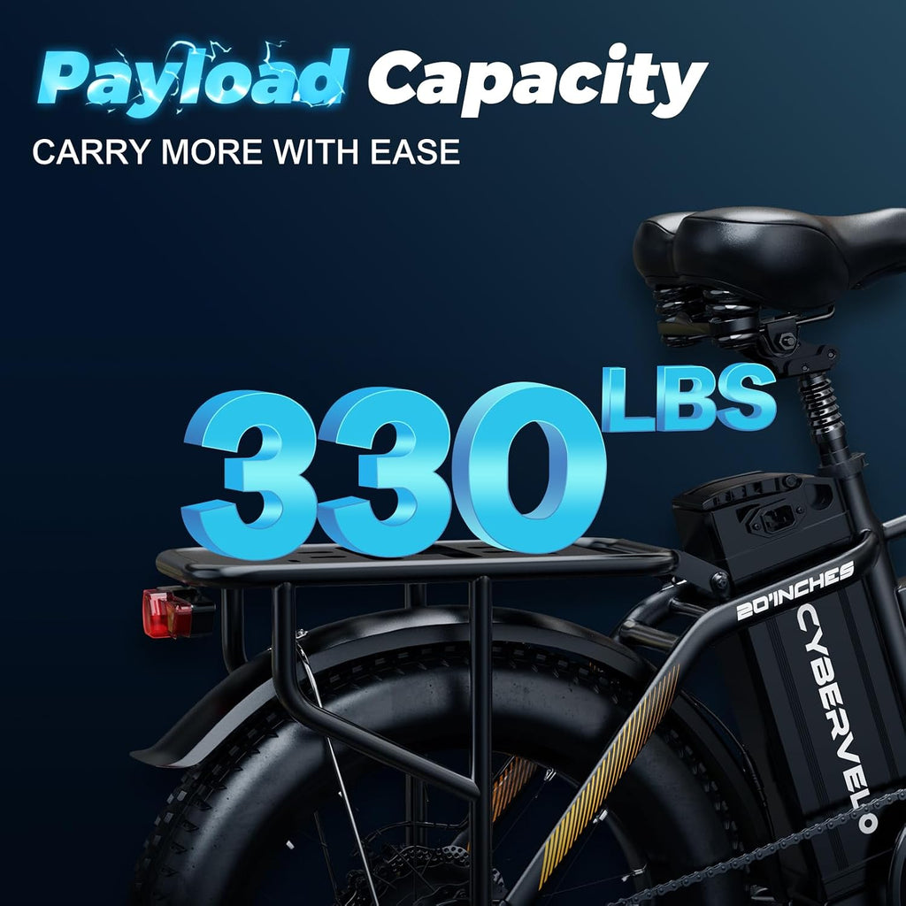 Cybervelo 750W Folding Electric Bike,48V 20AH Removable Battery EBike,20MPH,80 Miles Max Range Electric Bike for Adults, 20' Fat TireFoldable ebike, Adult Electric Bicycles