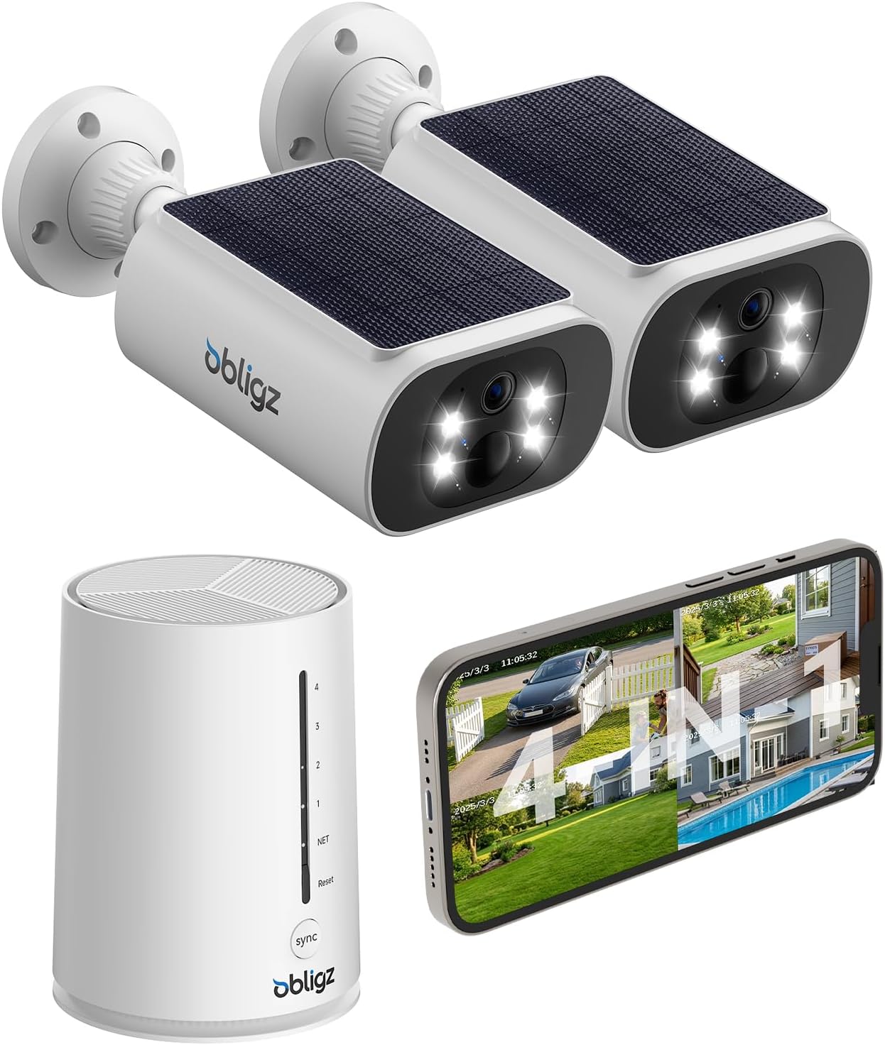 Solar Security Cameras Wireless Outdoor, 4MP Cameras for Home Security Camera System, 64GB Local Storage, No Subscription, Easy Setup, Color Night Vision, 2.4 & 5G WiFi, 2-Cam Kit