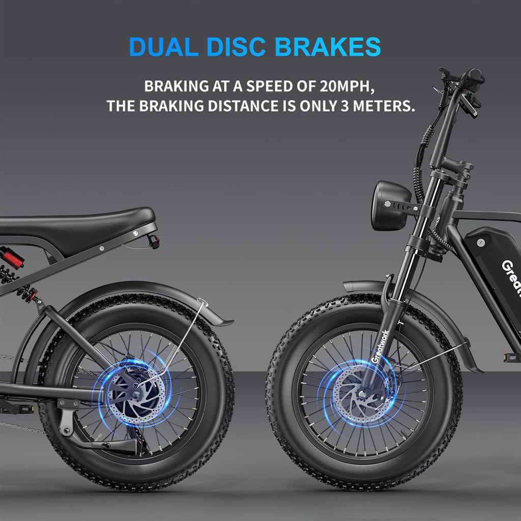 GREATWORK 2500W Peak Electric Bike for Adults, 1200Wh Removable Battery, Max 37MPH & 100 Miles Electric Dirt Bike with Full Suspension, 20'x4' Fat Tire Motorcycle Style Commuter Ebike for Men Women