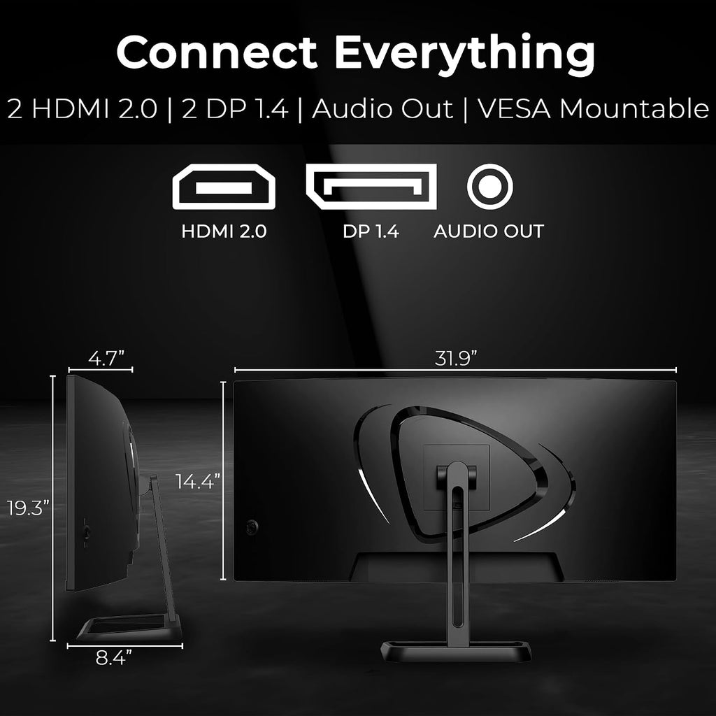 Deco Gear 34-Inch Business Curved Super UltraWide WQHD Monitor 3440 × 1440 R1500 100Hz 1ms 100% sRGB HDR 2× DisplayPort 2× HDMI Tilt Adjustable PIP/PBP Low Blue Light, American Seller