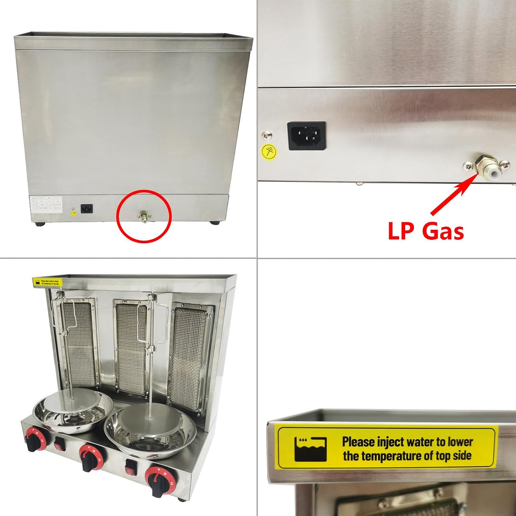 Shawarma Grill Machine with 3 Burners LP Gas Kebab Gyro Grill Machine Vertical Rotating Broiler for Home Restaurant Kitchen Party