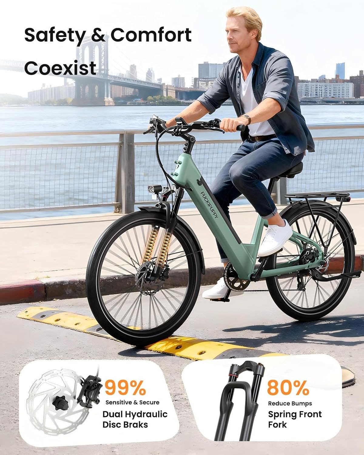 PUCKIPUPPY Parcel+Battery, Electric Bike for Adults 960W, 80Miles 28MPH Commuting Adult Electric Bicycles, 48V15AH Removable Battery Electric Mountain Bike, 7-Speed & LCD Display
