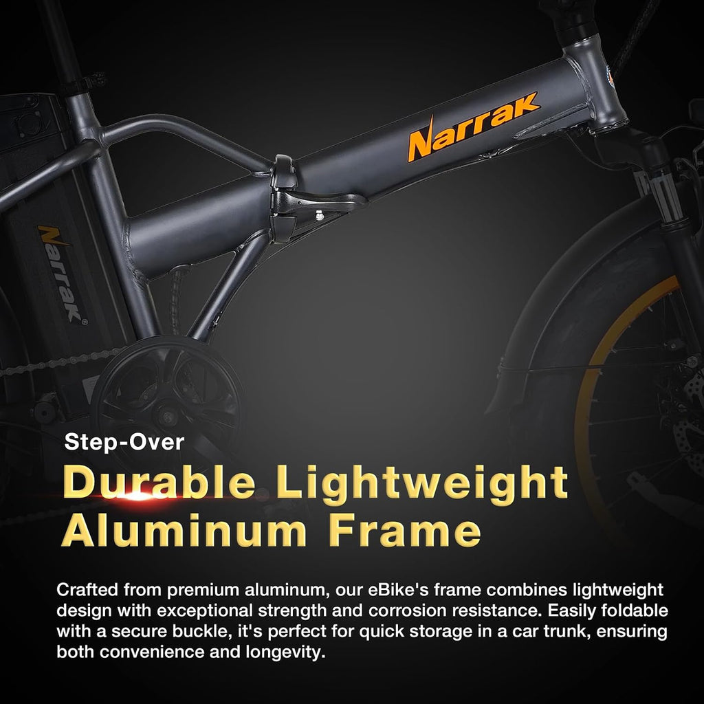 NARRAK Fat Tire Folding Electric Bike, 48V & 624Wh Lithium Removable Battery, Peak 1100W Brushless Motor, Max Speed 20Mph, M5 Large LCD Display, Suspension, Step-Over/Thru Frame