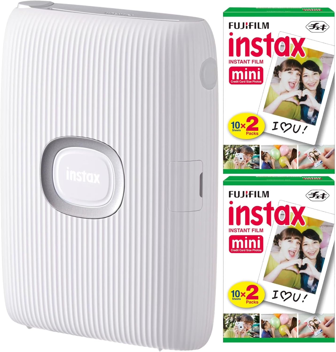 Fujifilm Instax Mini Link Smartphone Printer (Ash White) + Fuji Instax Mini Film (40 Sheets) - Instax Mini Link Printer Bundle