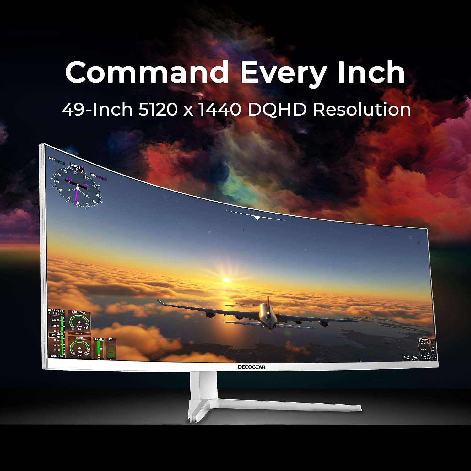 Deco Gear 49' Curved Ultrawide 5K Gaming Monitor, 32:9, 120 Hz, 101% NTSC 100% sRGB, USB-C 65W, Adjustable, Home Office and Entertainment Workstation - Exclusive White Edition
