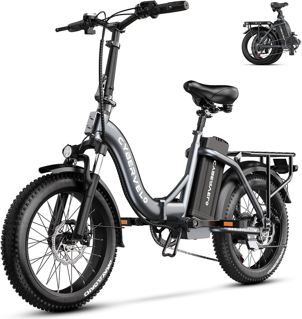 Cybervelo 750W Folding Electric Bike,48V 20AH Removable Battery EBike,20MPH,80 Miles Max Range Electric Bike for Adults, 20' Fat TireFoldable ebike, Adult Electric Bicycles