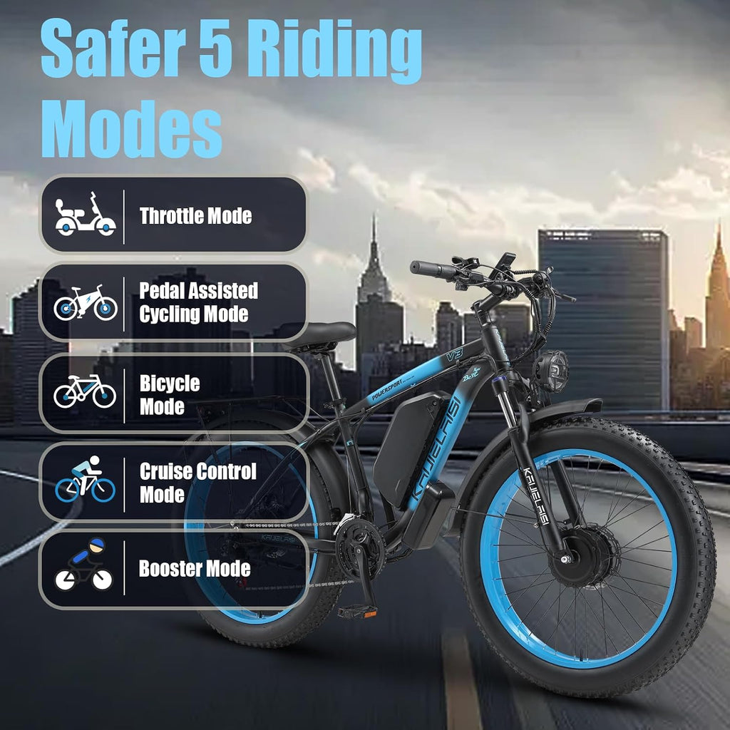 AWD Electric Bike for Adults, Peak 4000W Power 26' Fat Tire Ebike, Dual Motor Electric Bicycles, 48V 22.4AH Removable Battery Fast Dual Hydraulic Brakes 21-Speed All Terrain E-Bikes