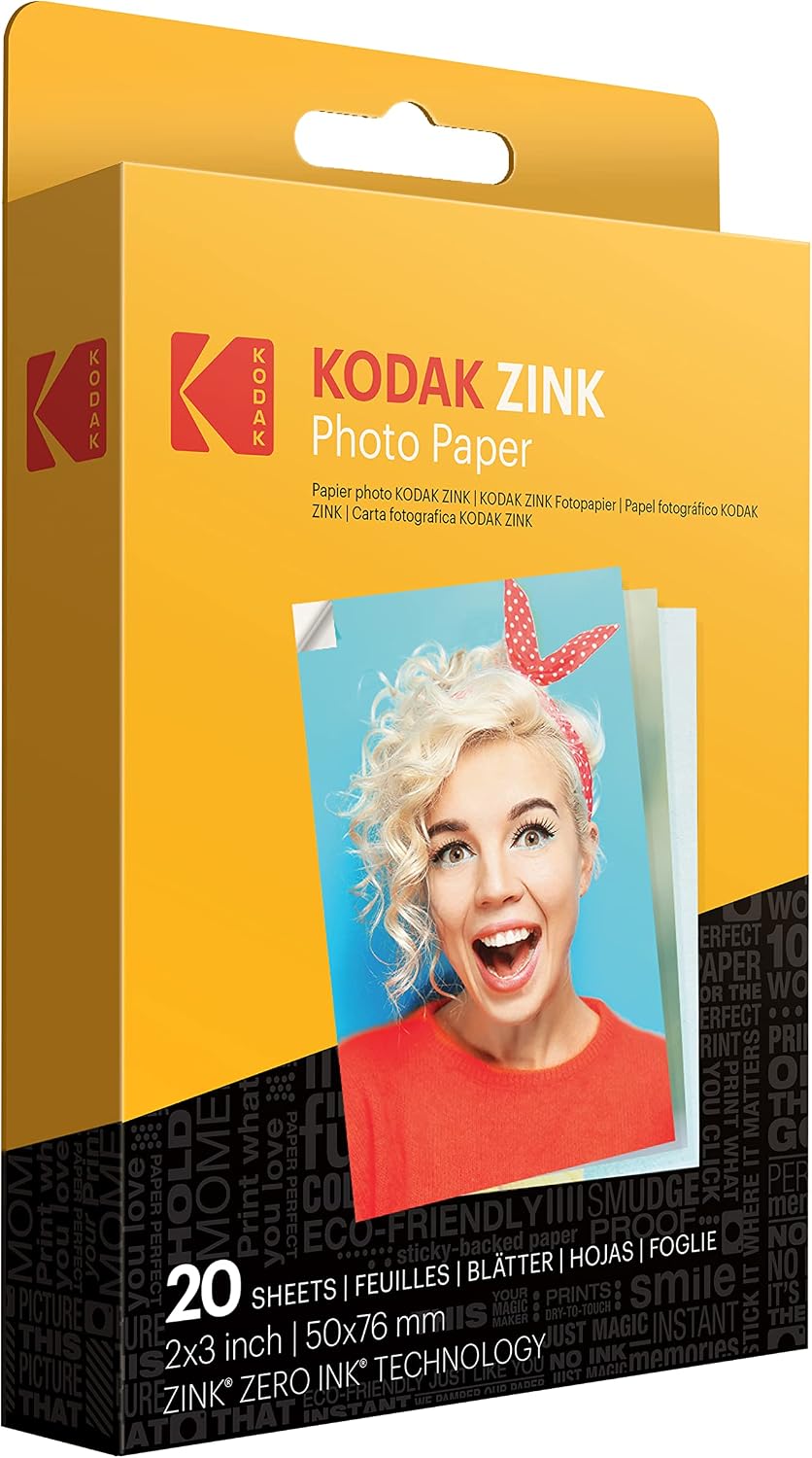 Kodak Printomatic Instant Camera (Pink) All-in-Bundle + Zink Paper (20 Sheets) + Deluxe Case + Photo Album + 7 Sticker Sets + Markers + Scissors and More