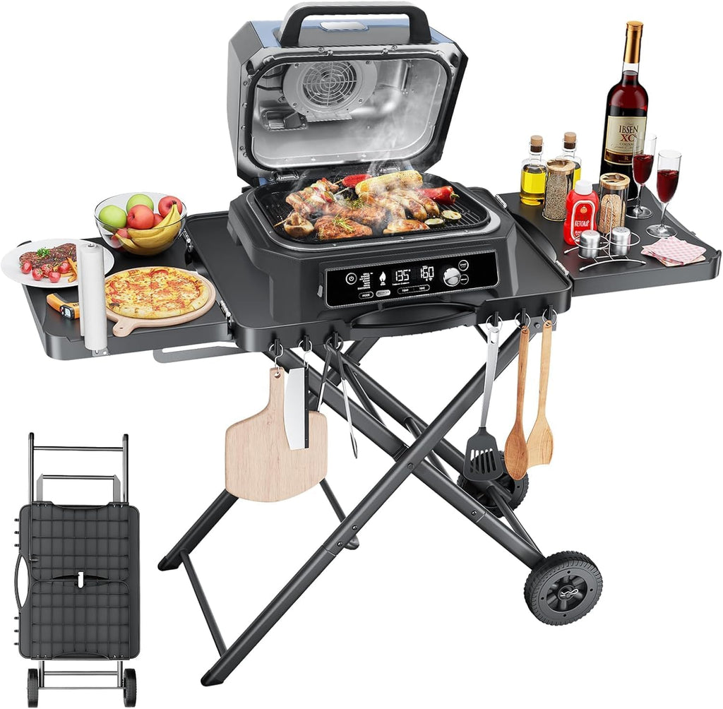 Hisencn Portable Grill Table Stand for Ninja Woodfire Outdoor Grill OG701 OG901 OG850 OG951, Pizza Oven Table Stand for Onni 12, Folding Camping Grill Table Cart for Blackstone 17'/22', with 2 Wheels