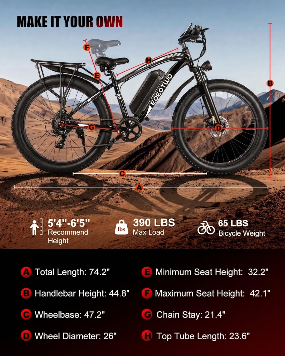 Electric Bike for Adults,1500W Peak Motor E Bikes, 26' Fat Tire Electric Bicycle, 28+ MPH 60 Miles Electric Mountain Bike, Removable Battery, Dual Brake, 7 Speed