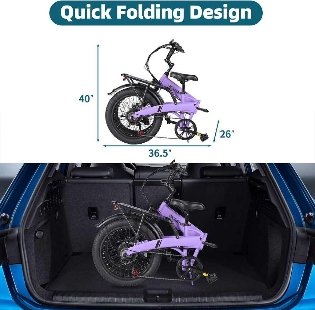 Folding Electric Bike for Adults, 20'×3.0 Fat Tire Electric Bicycle, 374.4Wh Battery Ebike, 20MPH Electric Cargo Bike with LCD Color Display & 6 Speed Gears (Fits for 5'0'+)