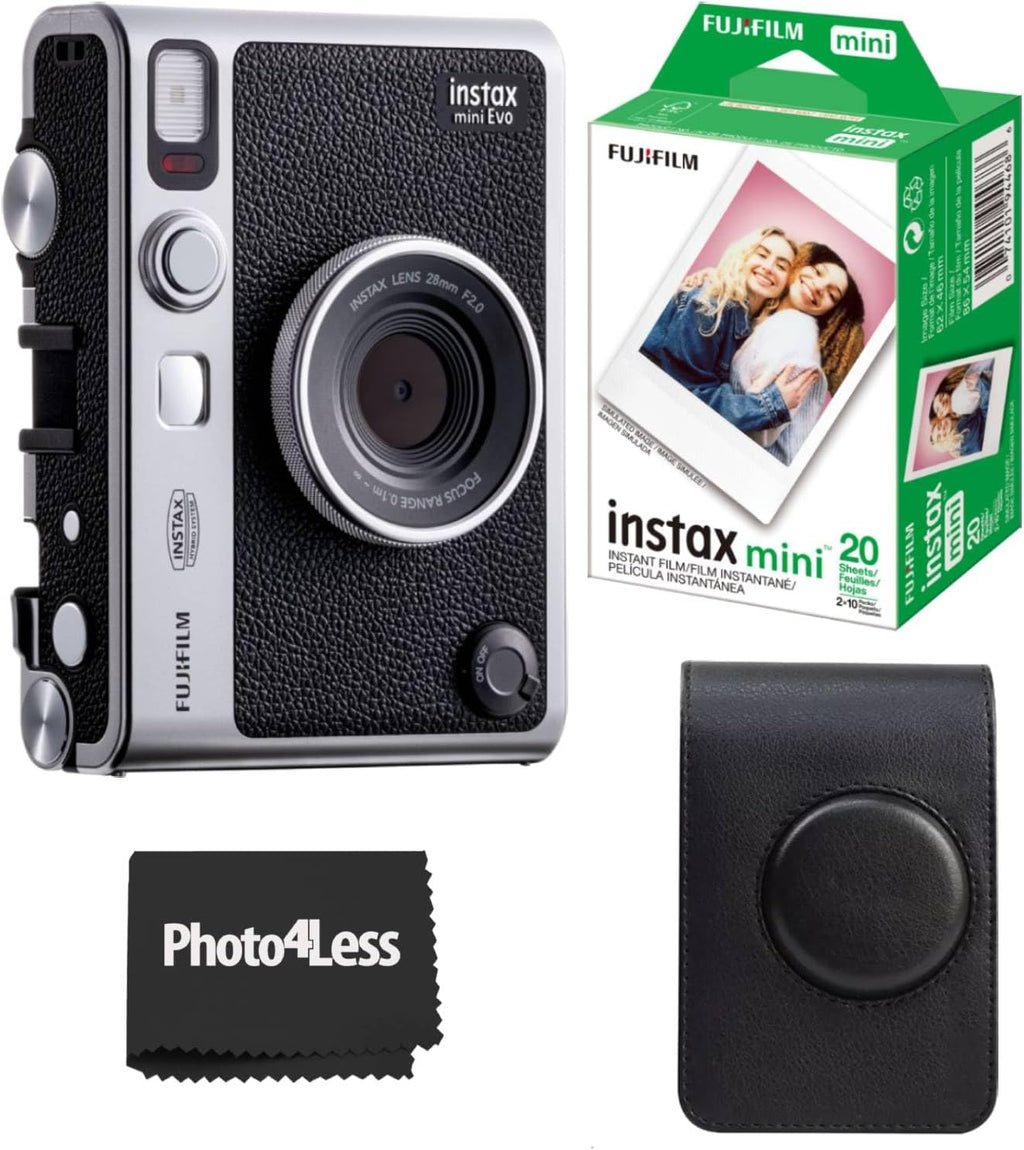 Fujifilm Instax Mini EVO Hybrid Instant Camera Bundle with Case Compatible with Fujifilm Instax Mini EVO + Fujifilm Instax Mini Twin Pack Instant Film (16437396) (Black)