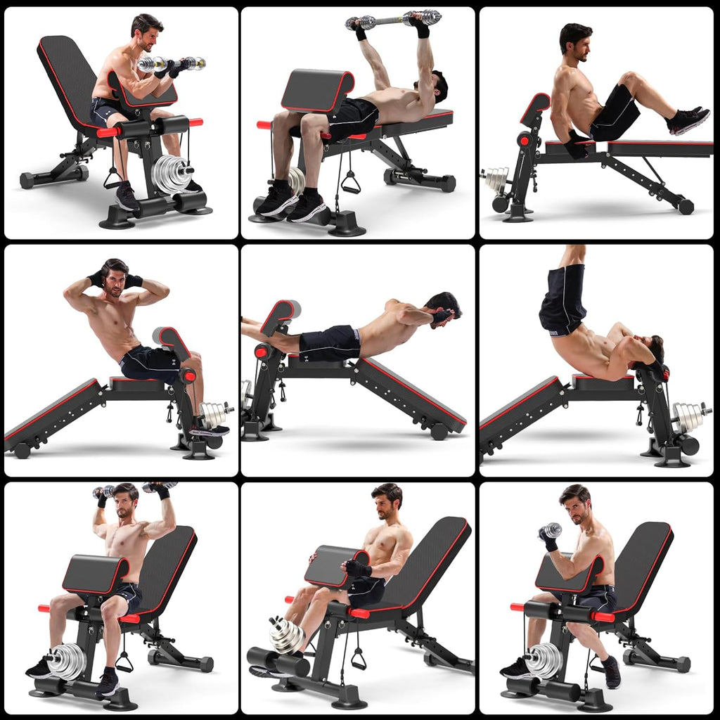Adjustable Weight Bench - Utility workout Benches for Exercise, Free Installation Design for Portable Fitness Strength Training Equipment at Home Gym