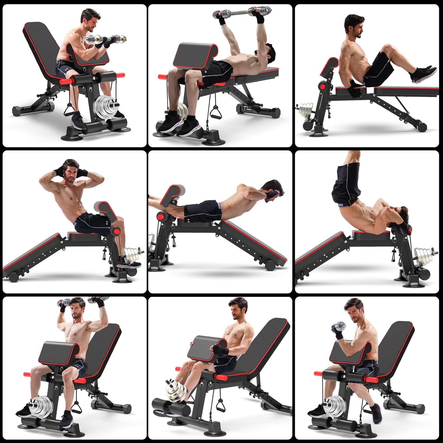 Adjustable Weight Bench - Utility workout Benches for Exercise, Free Installation Design for Portable Fitness Strength Training Equipment at Home Gym