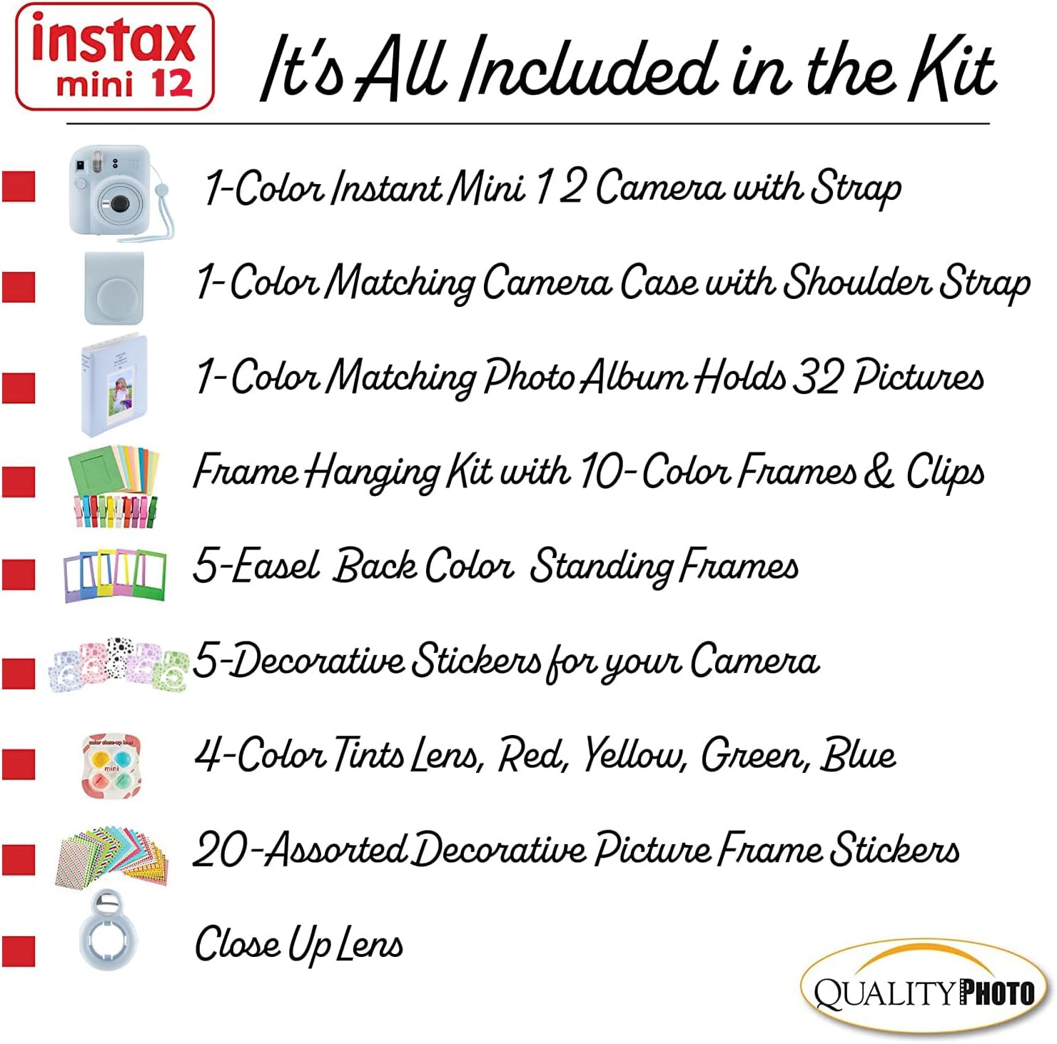 Fujifilm Instax Mini 12 Instant Camera with Case, Decoration Stickers, Frames, Photo Album and More Accessory kit (Pastel Blue)…