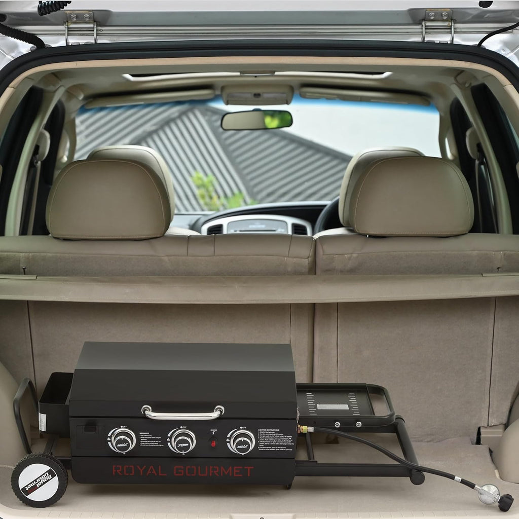 Royal Gourmet PD3001 3-Burner Propane Gas Griddle with Collapsible Stand, 23-Inch Portable Griddle with Side Table & 314 Sq. In. Cooking Area for Camping, Tailgating, Backyard & Patio, Black