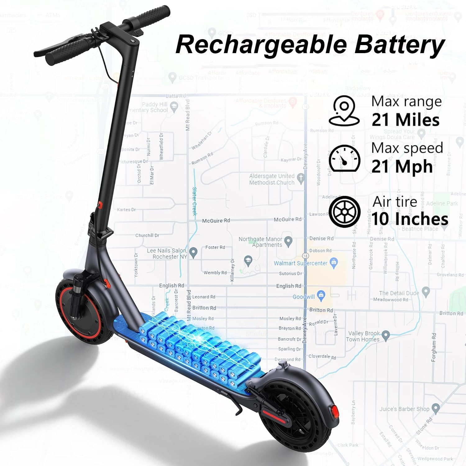 Maxshot Electric Scooter, 8.5' /10' /14' Tire, 16/19/22 Mph Top Speed, 12/16/21/27/28/49/50 Miles Long Range, Folding Escooter for Adults and Kids with Seat Bag, Dual Braking, Dual Suspension, App