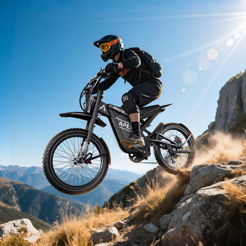 Electric-Dirt-Bike for Adults-Mountain-Motorcycle with 1536Wh Battery 32AH, Max 37 MPH and 80Miles Range E-Bike, Peak 3000W Brushless Motor, 25Inch Fat Tire and Front Fork Suspension, Orange