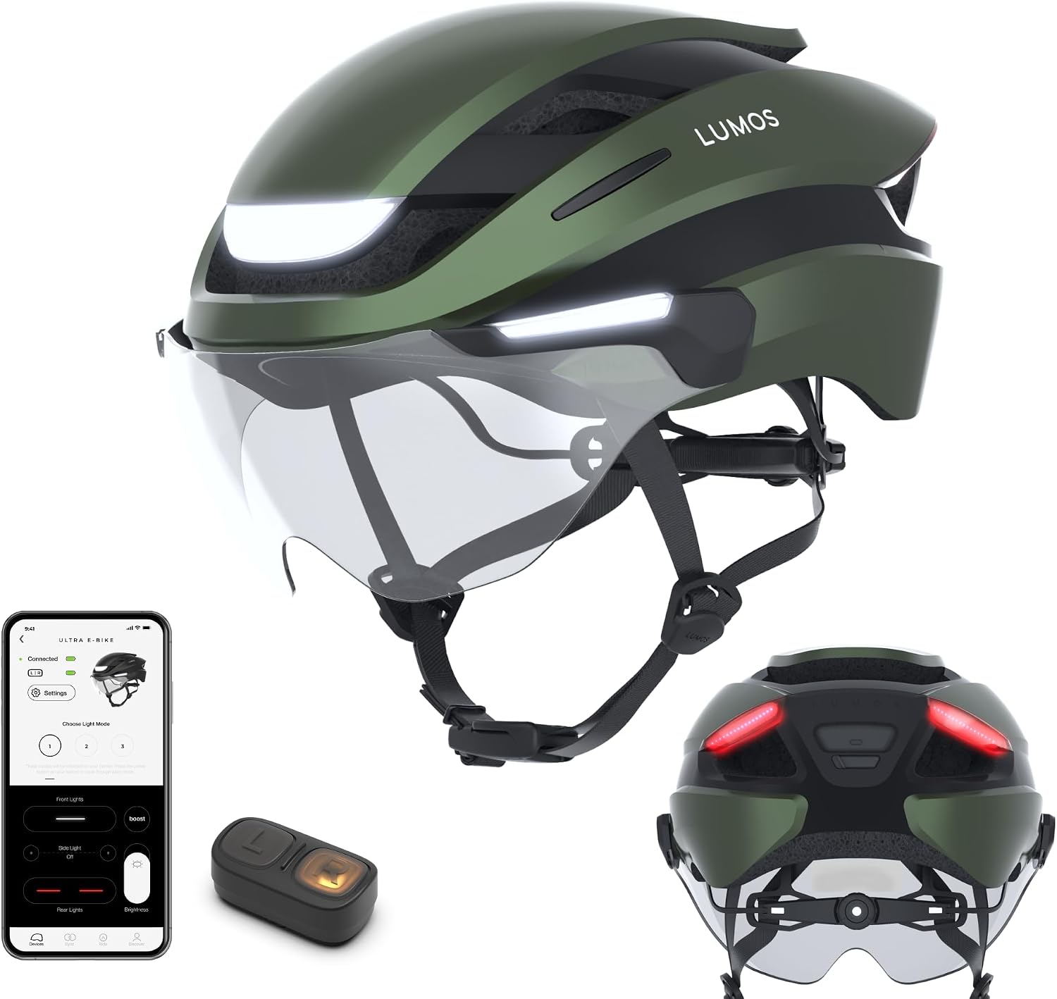 Lumos Ultra E-Bike Smart Helmet | NTA 8776 Certified | Front & Rear LED Lights | Retractable Face Shield | App Controlled | EBike, Scooter, Cycling, Bicycle | Adults, Men Women