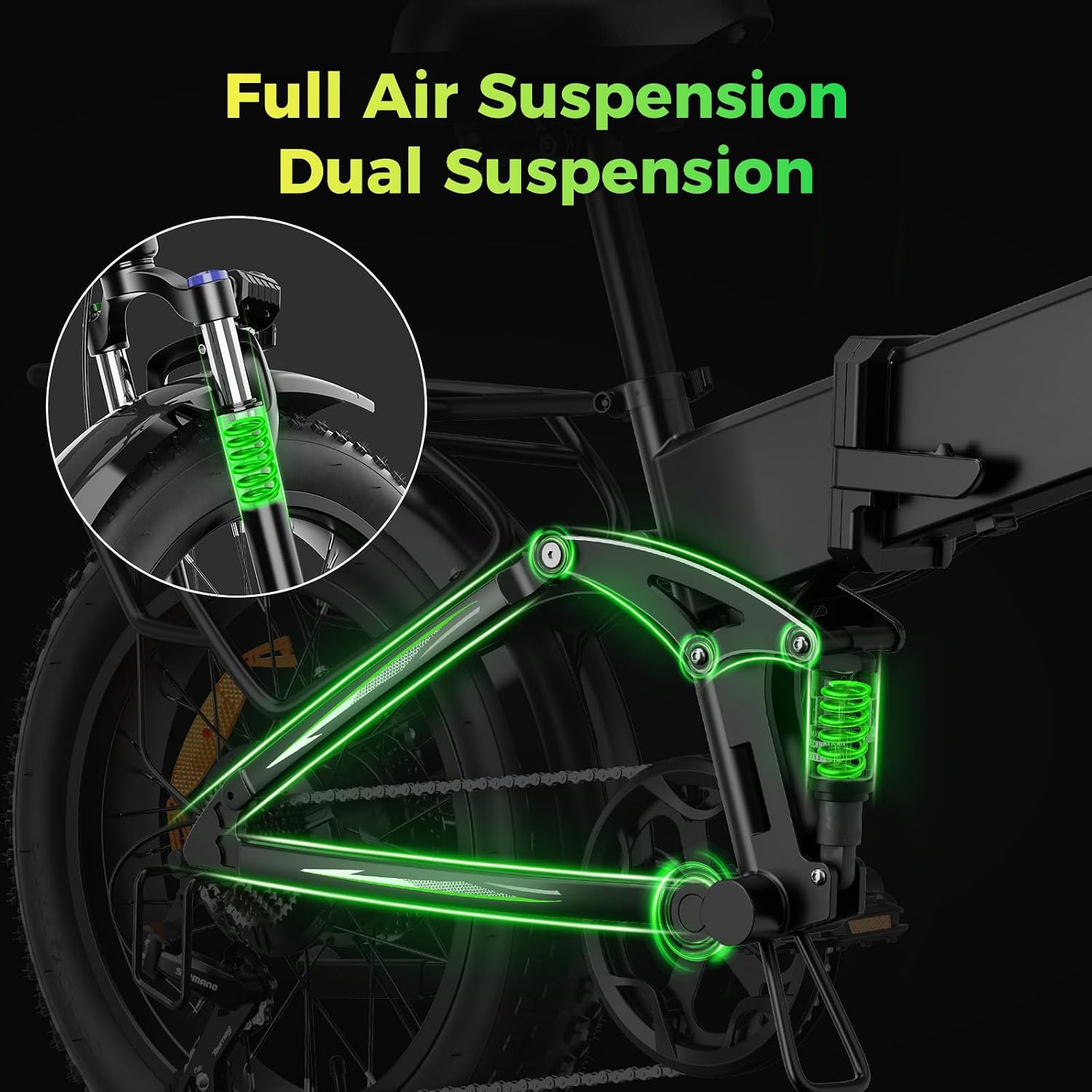 Aipas F3 Electric Bike for Adults with 1500W Motor Peak, 48V 12.8Ah Removable Battery Max 62 Miles 28MPH,20' x 3.0 Fat Tire Folding Electric Bike with 7-Speed and Full Suspension.