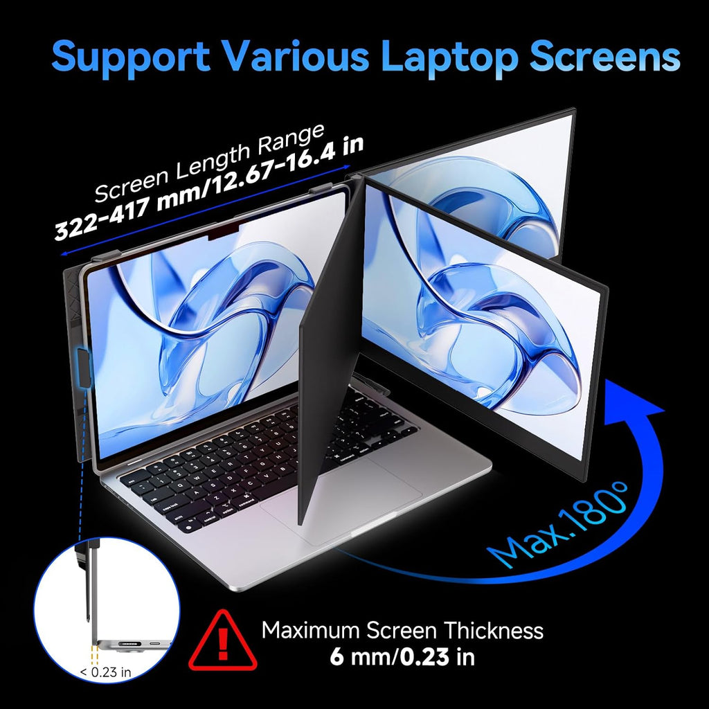Laptop Screen Extender, 15.3' 16:10 IPS 100% sRGB Portable Travel Monitor for Laptop, FHD 1200P External Display Screen, Dual Screen Attachment Plug & Play for Mac Windows