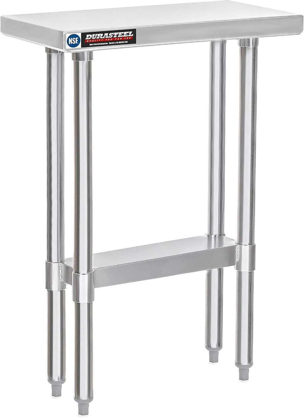 DuraSteel 24x12 Small Stainless Steel Table - NSF Metal Narrow Commercial Food Prep Side Worktable with Under Shelf - For Laundry Room, Kitchen, Outdoor Grill, Small Spaces