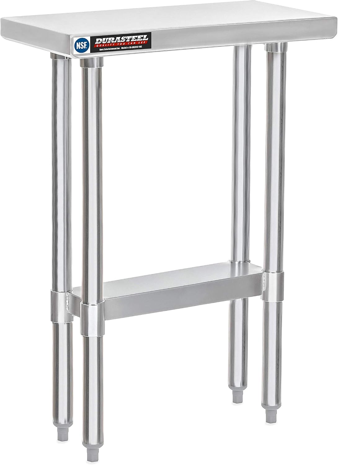 DuraSteel 24x12 Small Stainless Steel Table - NSF Metal Narrow Commercial Food Prep Side Worktable with Under Shelf - For Laundry Room, Kitchen, Outdoor Grill, Small Spaces