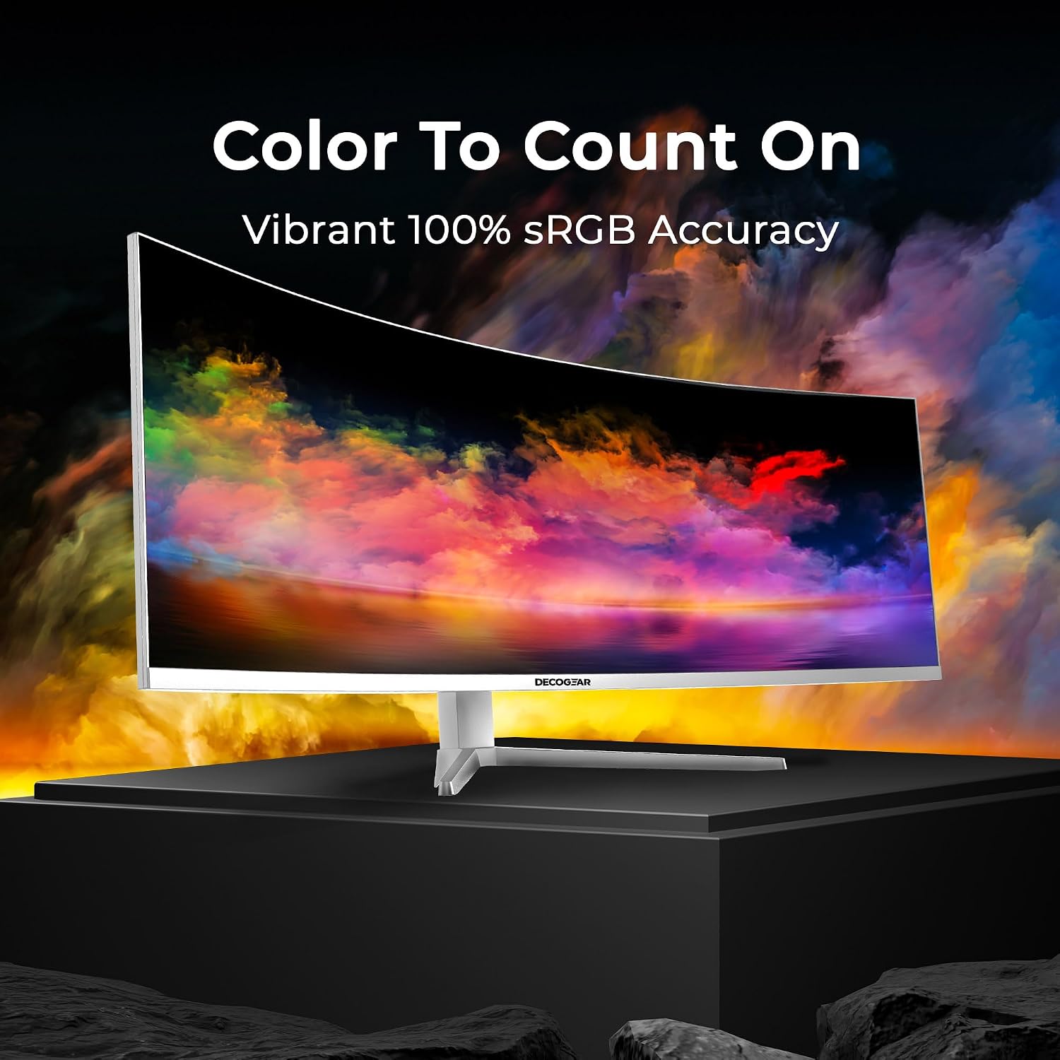Deco Gear 49' Curved Ultrawide 5K Gaming Monitor, 32:9, 120 Hz, 101% NTSC 100% sRGB, USB-C 65W, Adjustable, Home Office and Entertainment Workstation - Exclusive White Edition