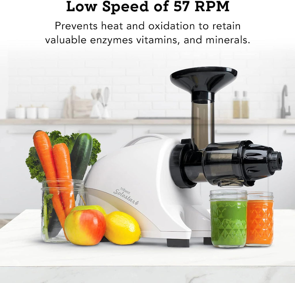 Tribest Solostar SS-4200-B Horizontal Slow Masticating Juicer, Single Auger Cold Press Juicer & Juice Extractor, White