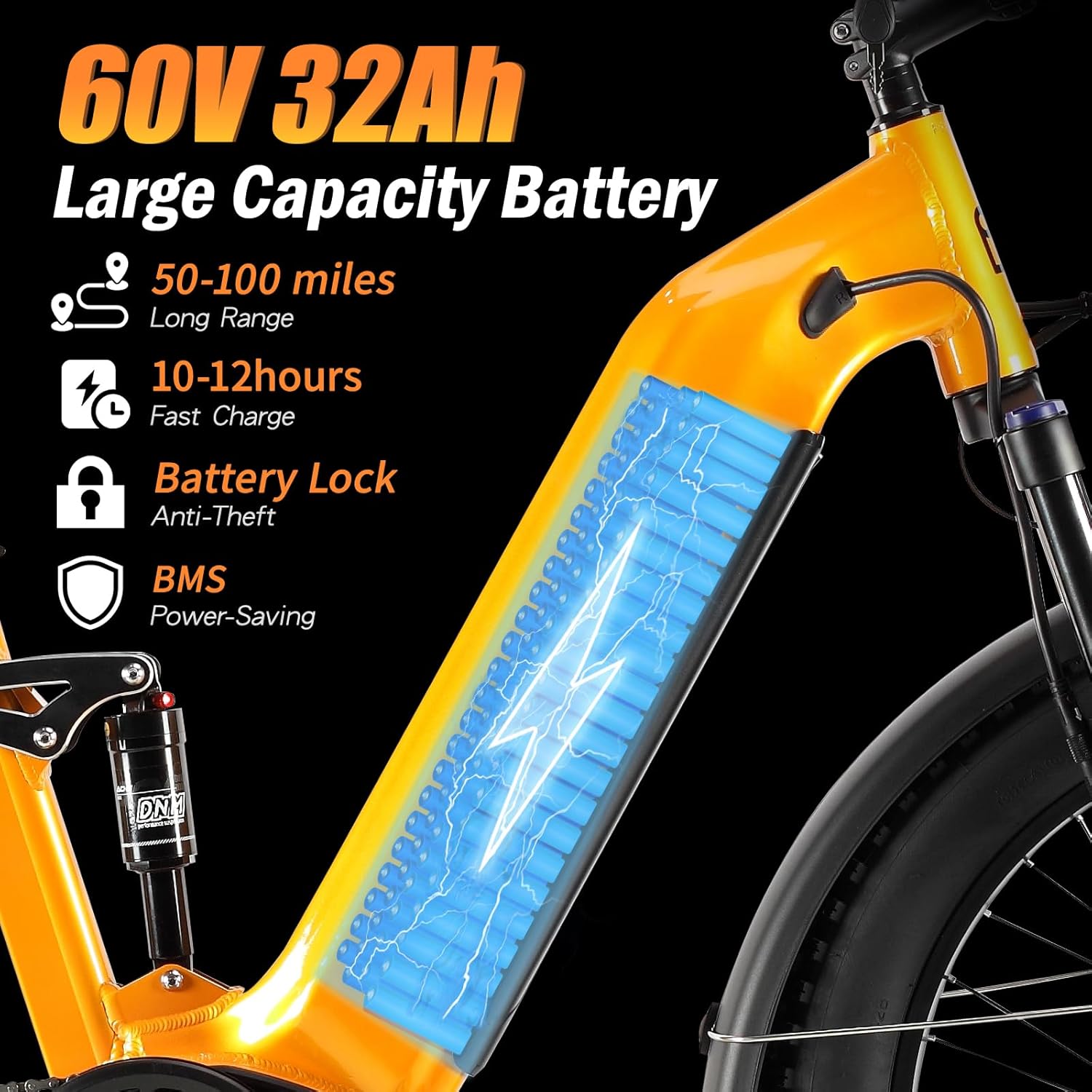 5000w Dual Motor Electric Bicycles, 60V Battery E-Bike with 45 MiIe P-Hour Electric Bike for Adults, 26 Fat Tire Hunting Ebike for All Terrain, Full Suspension Electric Ebike