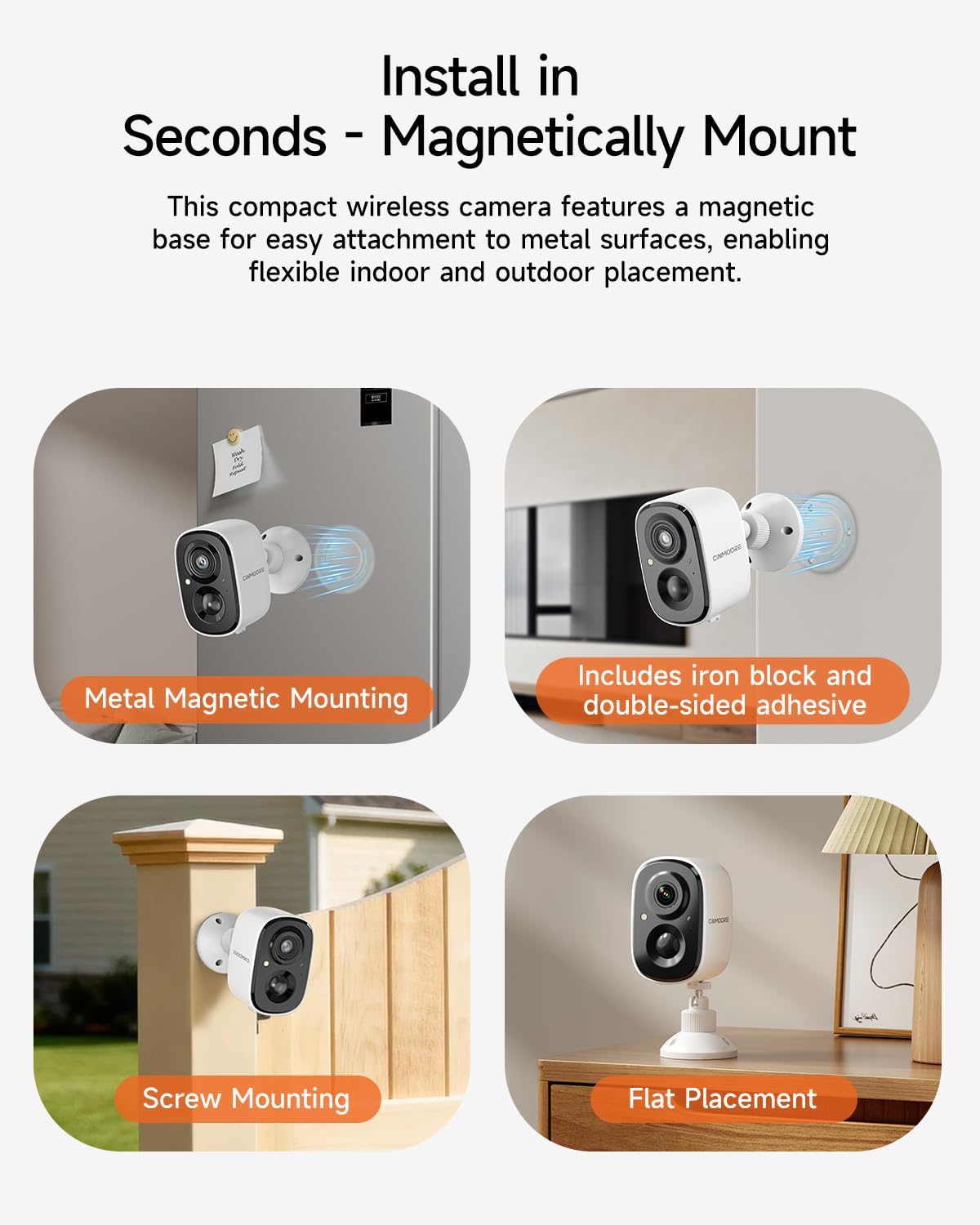 4 Pack 2.5K Security Camera Wireless Outdoor, 2.4G WiFi Battery Powered Outdoor Camera, Magnetic Mount Cameras for Home Security, Color Night Vision, Spotlight, Siren Alarm, 2-Way Talk