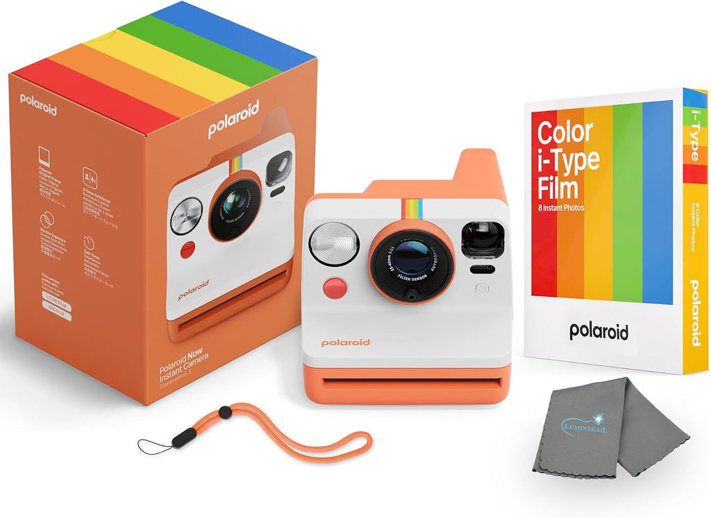 Polaroid Now 3rd Generation i-Type Instant Camera + 8 i-Type Color Film Bundle, Coral, Polaroid Camera Bundle with a Lumintrail Lens Cleaning Cloth