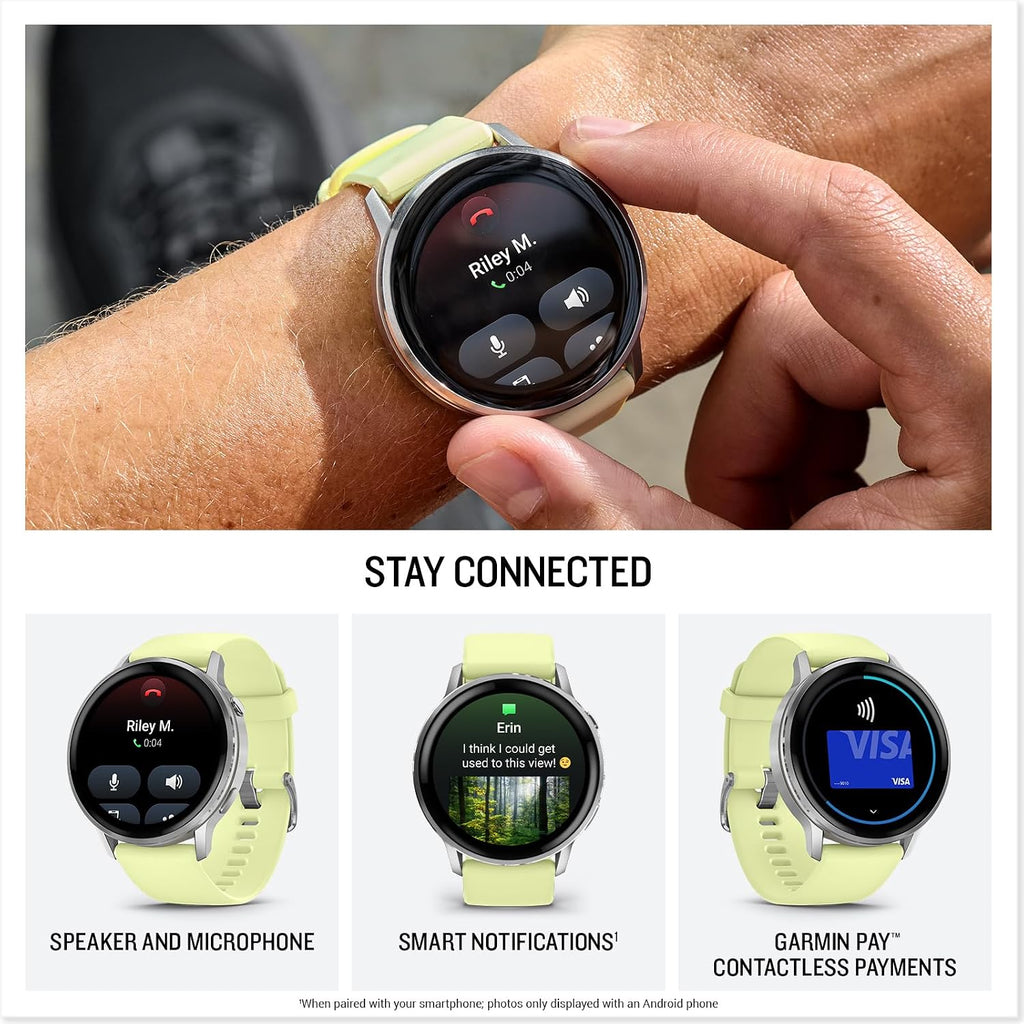 Garmin Venu® 4, 45mm, Advanced Health and Fitness GPS Smartwatch, Bright and Colorful Display, Built-in Flashlight, 12 Days of Battery Life, Silver with Citron Silicone Band