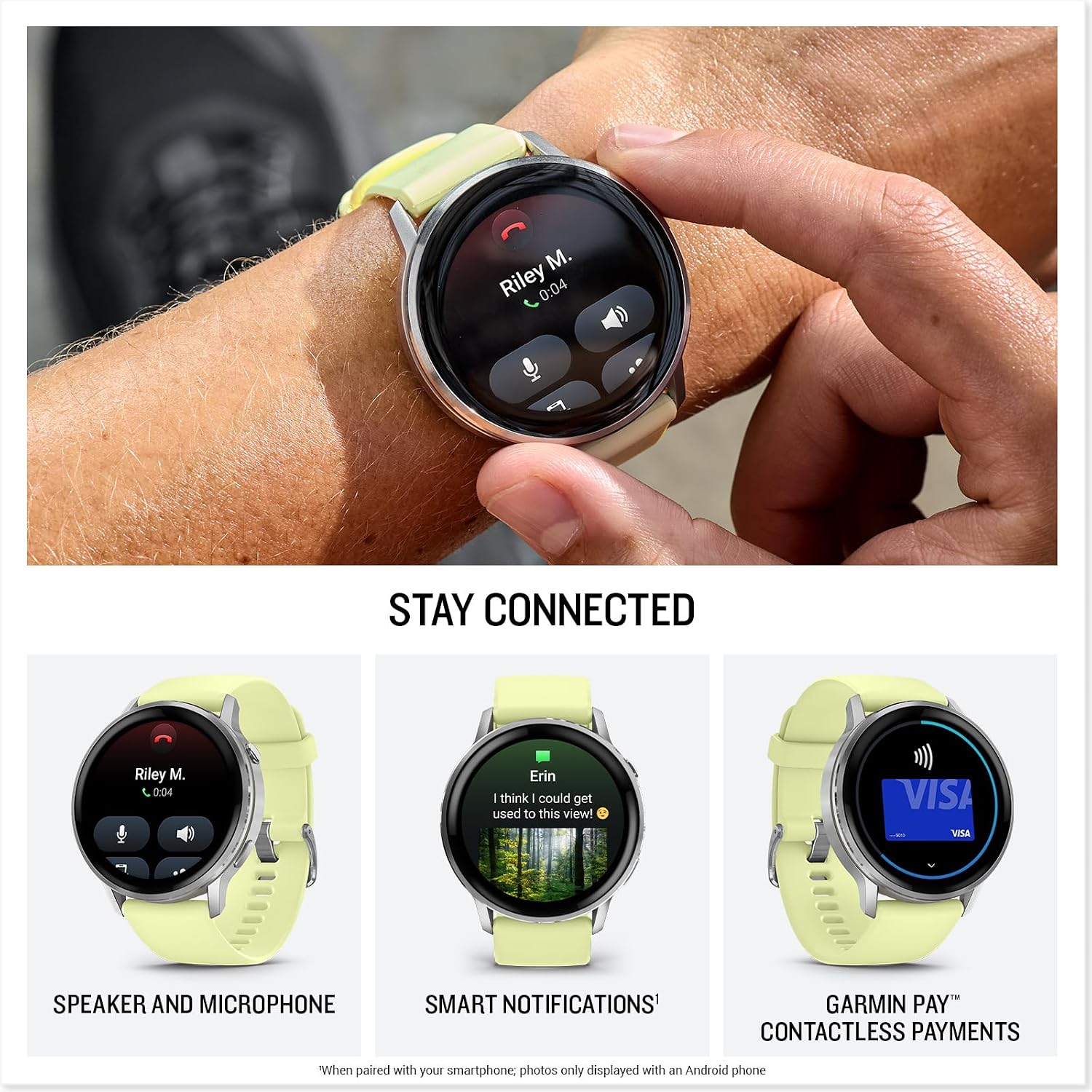 Garmin Venu® 4, 45mm, Advanced Health and Fitness GPS Smartwatch, Bright and Colorful Display, Built-in Flashlight, 12 Days of Battery Life, Silver with Citron Silicone Band