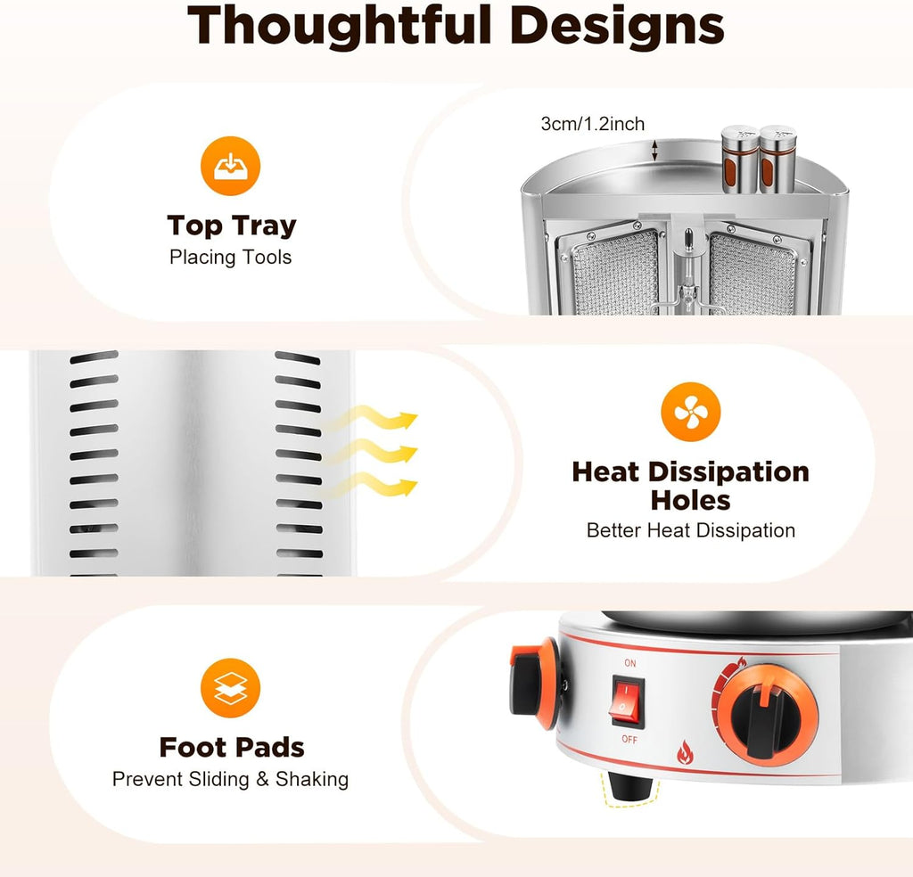 360° Gas Shawarma Grill Machine,110V Stainless Steel Vertical Broiler,3000W Commercial Barbecue Machine,Countertop Rotisserie Grill Machine with Temperature Control for Commercial Home Use