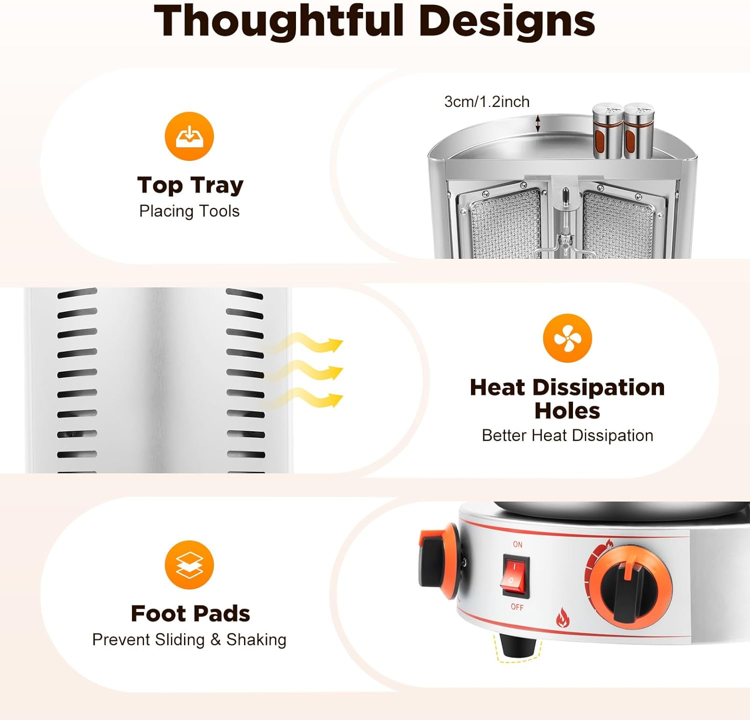 360° Gas Shawarma Grill Machine,110V Stainless Steel Vertical Broiler,3000W Commercial Barbecue Machine,Countertop Rotisserie Grill Machine with Temperature Control for Commercial Home Use