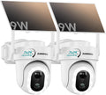 ZUMIMALL 9W Solar Security Cameras Wireless Outdoor, AOV 24/7 Recording Cameras for Home Security, 360° View, 2K Color Night Vision, 2-Way Talk, 2.4GHz WiFi, Auto Tracking, SD/Cloud/Alexa/AI (2-Pack)