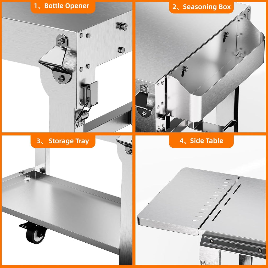 Electactic Food Grade 304 Stainless Steel BBQ Grill Carts fits 22'' Tabletop Griddle, Outdoor grill Table with 4 Foldable Legs, Portable Grill Stand for RV, Camping, Tailgating