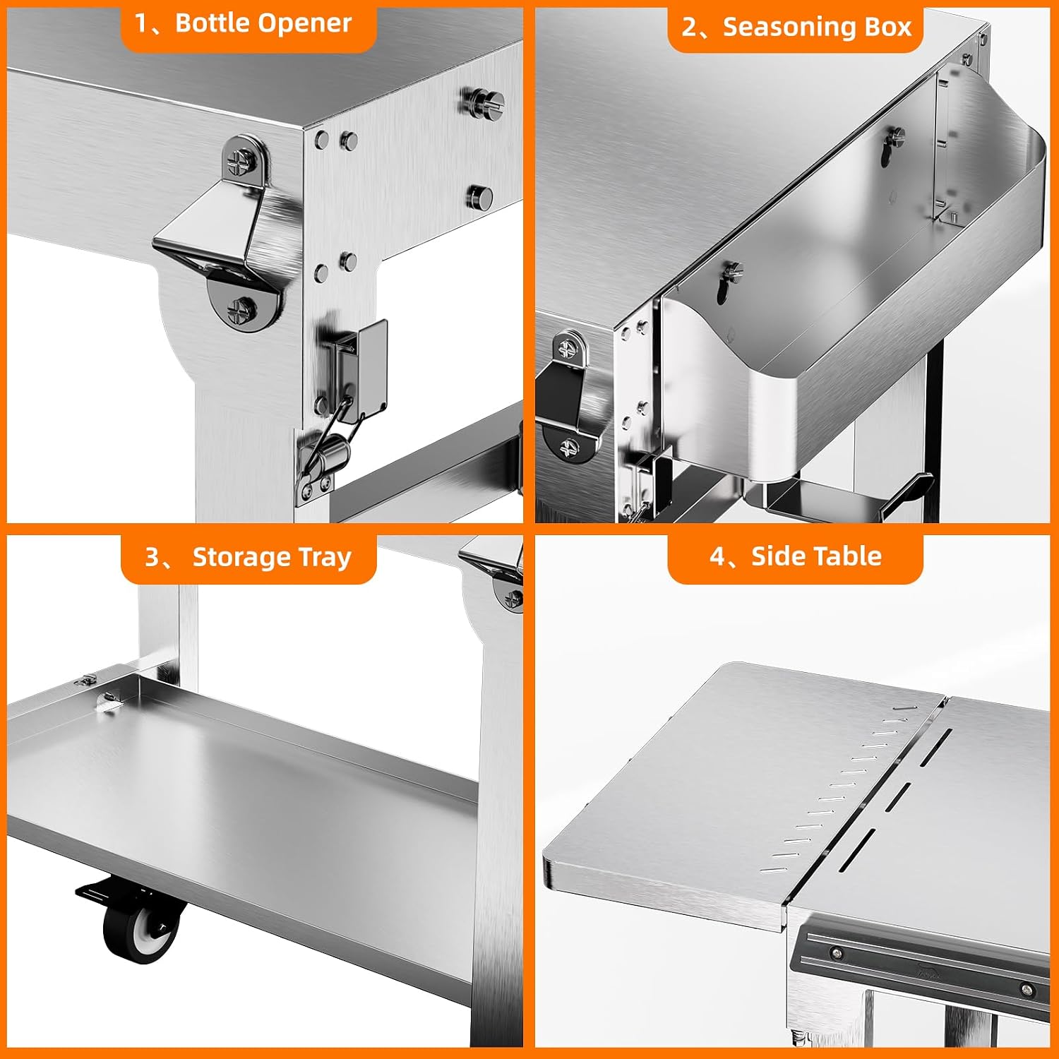 Electactic Food Grade 304 Stainless Steel BBQ Grill Carts fits 22'' Tabletop Griddle, Outdoor grill Table with 4 Foldable Legs, Portable Grill Stand for RV, Camping, Tailgating