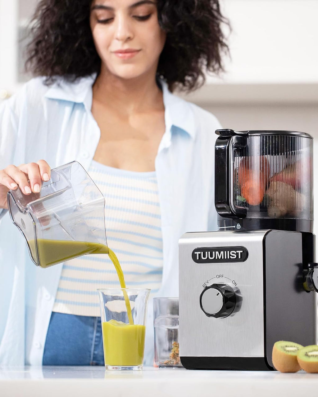 Cold Press Juicer Machine, 6.5' Large Feed Chute Masticating Extractor, Easy to Clean for Whole Fruits & Vegetables, High Yield