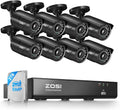 ZOSI 8MP 4K PoE Home Security Camera System Outdoor, H.265+ 8CH PoE NVR (16CH Expandable) with 2TB HDD for 24/7 Recording, 8PCS 5MP(3K) Bullet IP Cameras, Motion Detection, Remote Control