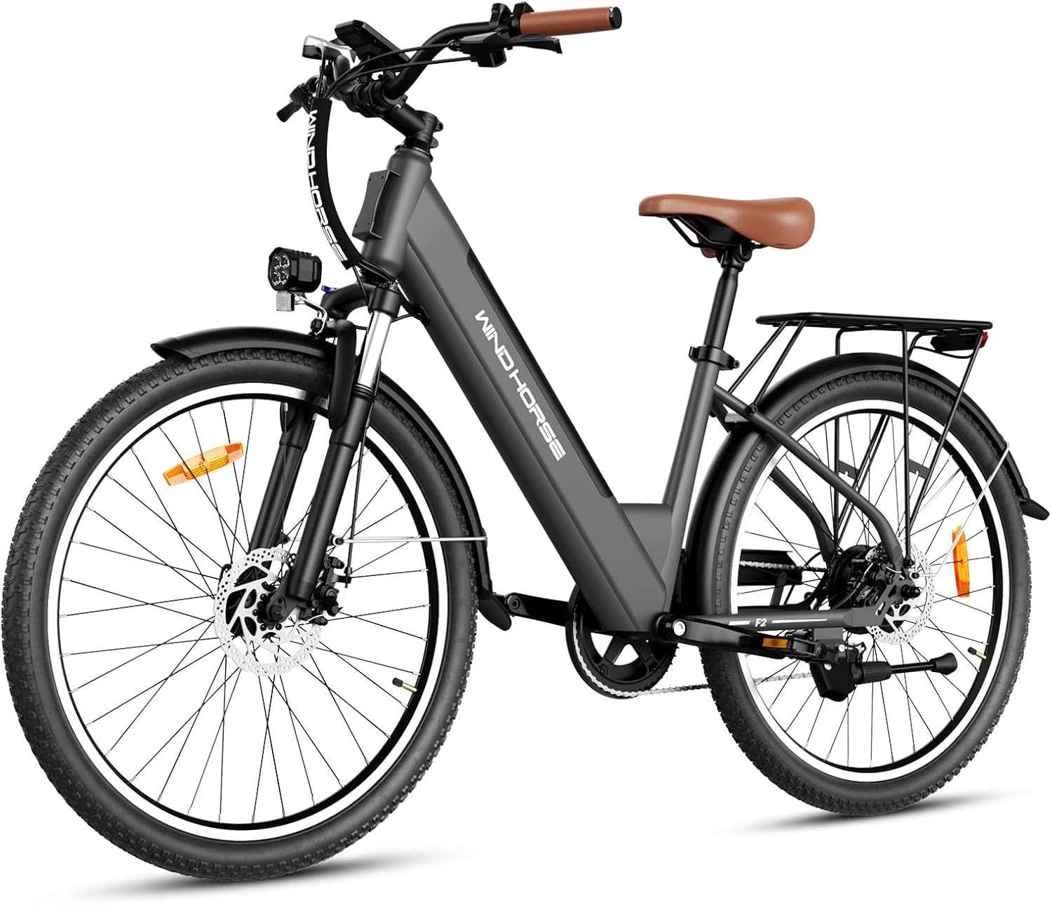 WINDHORSE 26' Electric Bike for Adults 20MPH & 30-50 Miles Range, Shimano 7-Speed, 468WH Removable Battery Commuter Ebike with 750W Peak Motor, Front Suspension, Rear Rack, Fenders, UL2849 Certified