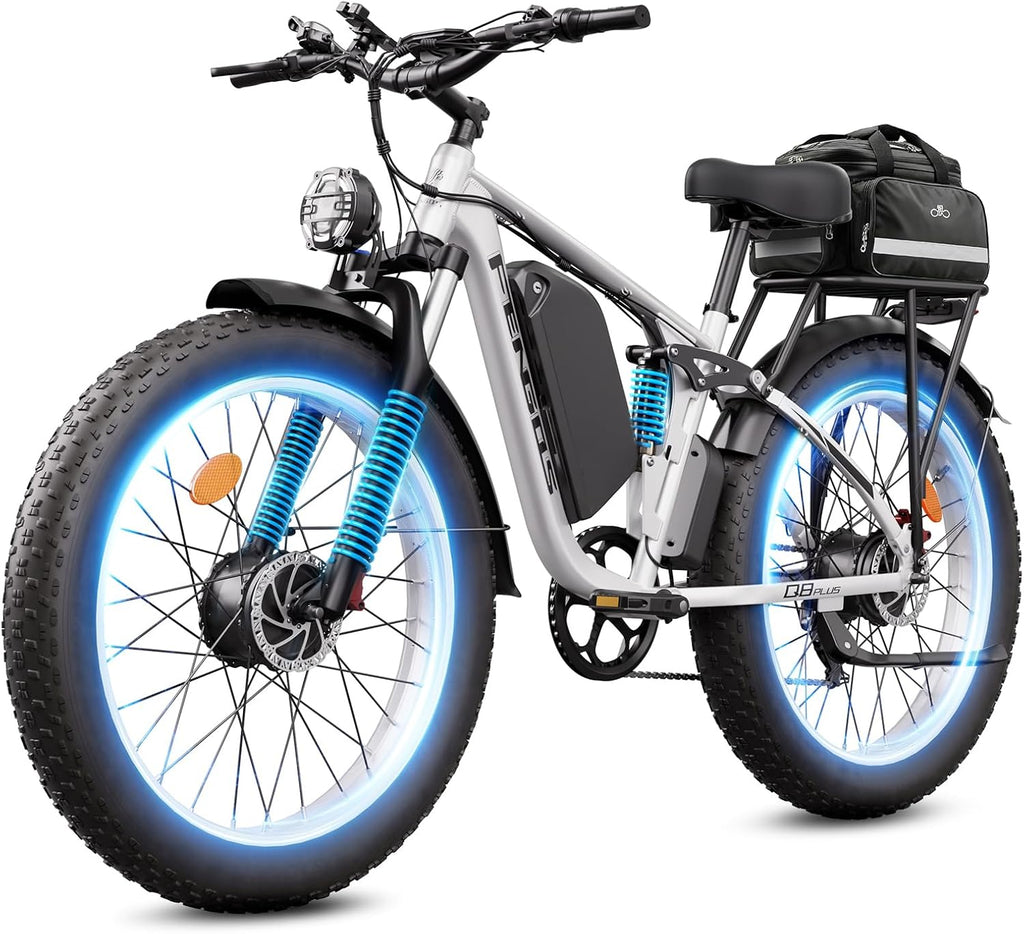 6000W Electric Bike for Adults,60V 1200WH 45MPH Dual Motor Mountain Ebike Up to100 Miles Long Range Electric Bicycle 24' Fat Tire Fast Bicycle for Men Women Full Suspension Brake/Turn Signal