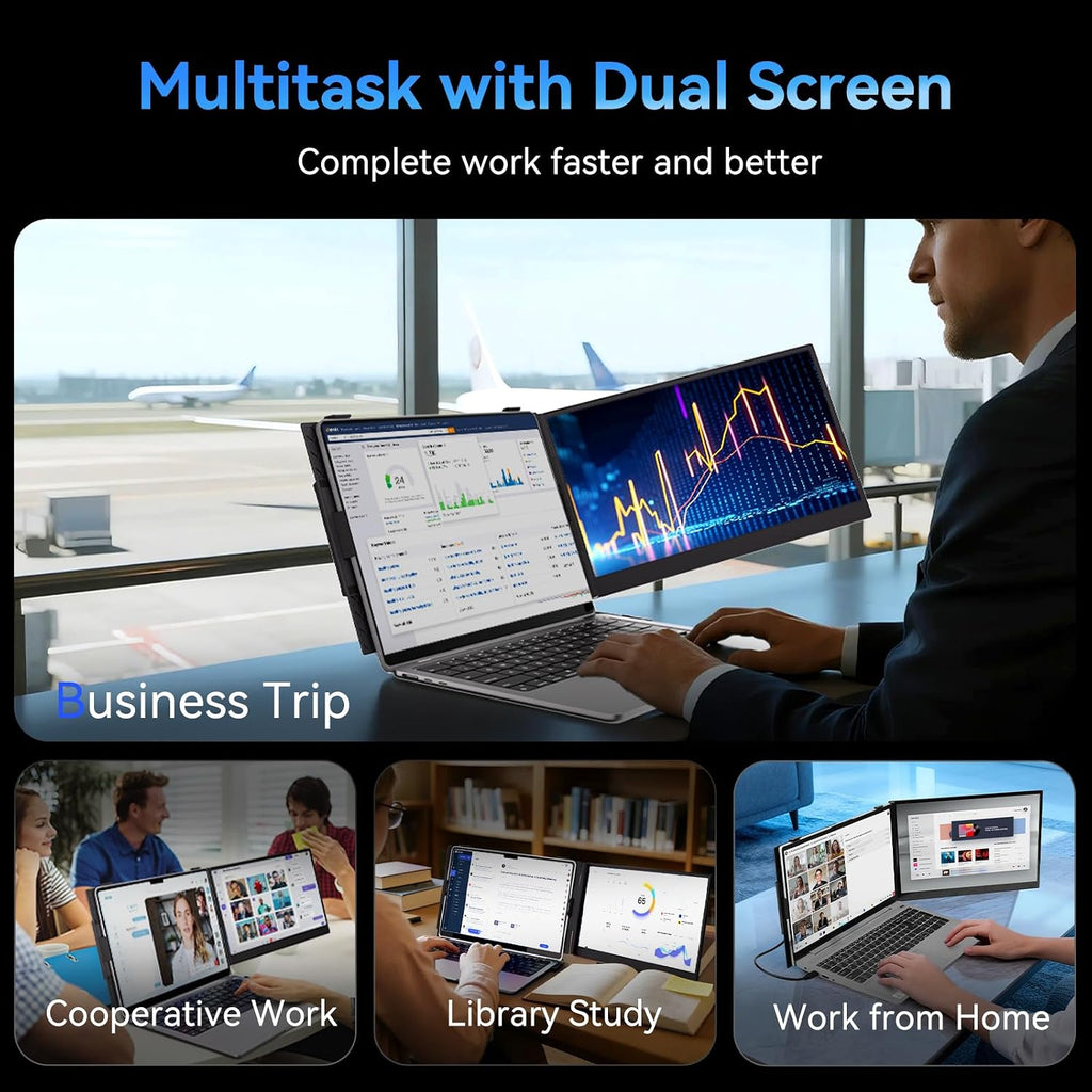 Laptop Screen Extender, 15.3' 16:10 IPS 100% sRGB Portable Travel Monitor for Laptop, FHD 1200P External Display Screen, Dual Screen Attachment Plug & Play for Mac Windows