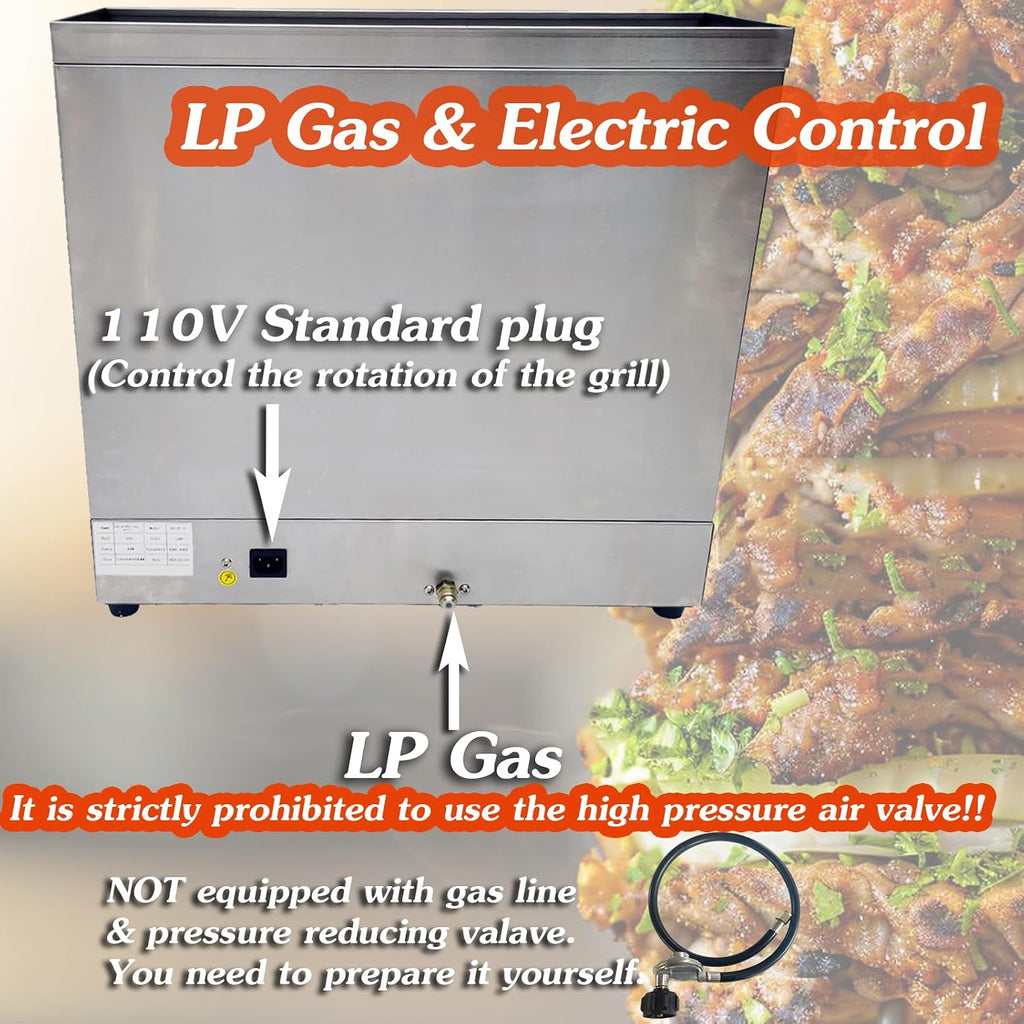 INTSUPERMAI Shawarma Grill Machine LP Gas Doner Kebab Machine Vertical Broiler Gyro Machine Meat Roasting Machine with 3 Burners Countertop Rotating Doner Kebab Oven for Home Commicial Restaurant Use