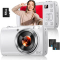 8K Digital Camera for Photography, 88MP WiFi Vlogging Camera for YouTube with Front Rear Lens, Autofocus, 16X Zoom, Compact Travel Cameras with Flash, Touch Screen, 64GB Card, 2 Batteries(White)