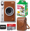 Fujifilm Instax Mini EVO Hybrid Brown Instant Camera | Instax Mini Twin Pack Instant Film | 32GB microSD Card with Adapter | Brown Camera Case