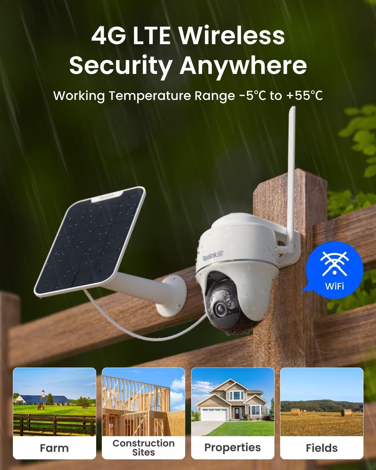 REOLINK 4K LTE Cellular Security Camera Wireless Outdoor, No WiFi 3G/4G Solar Powered, 360 Auto Tracking AI Detection, Color Night Vision, max. 512G Local Storage, SIM Card Included, Go PT Ultra+SP2