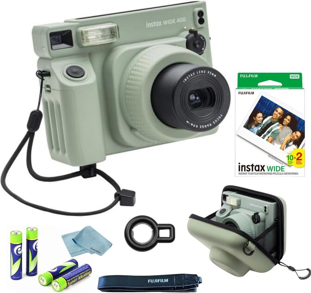FujiFilm Instax Wide 400 Instant Camera Bundle - Includes Twin Pack Wide Frame Film, BluebirdSales Protective Carrying Case, Cleaning Cloth, and 4 AA Batteries - Portable - Perfect for Travel & Events