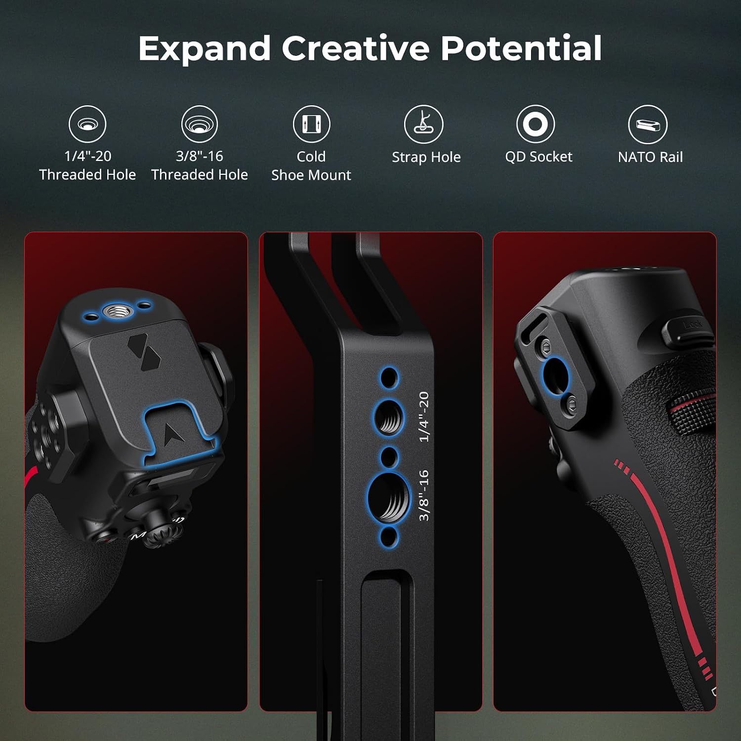 SMALLRIG Handle with Follow Focus for DJI RS 2 / RS 3 Pro/RS 4 / RS 4 Pro/RS 5 Gimbal Stabilizer, Handle with 1/4'-20 locating Holes and a Cold Shoe Mount, Max Load 4.4lb